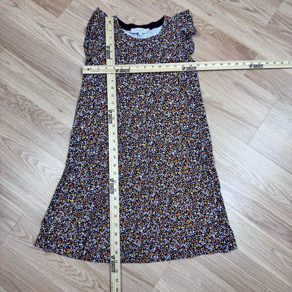 Women’s Blue Floral Dress Orange Ruffle Cap Sleeves XS Petite LOFT - Picture 5 of 5